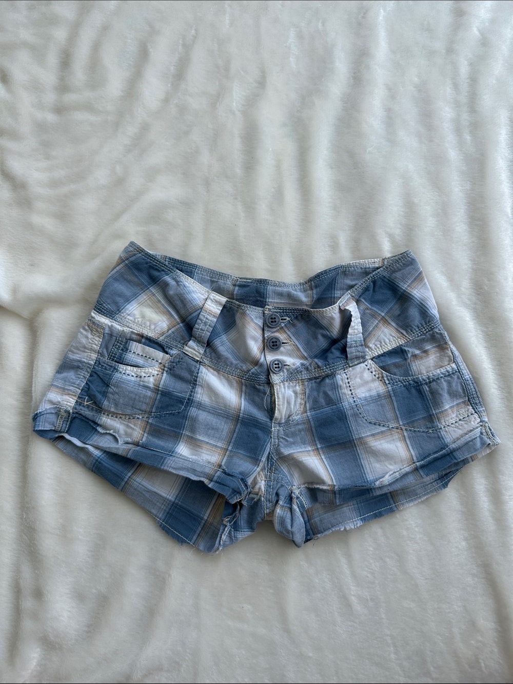 Vintage Almost famous Blue Plaid Women’s Shorts - Casual Summer Style